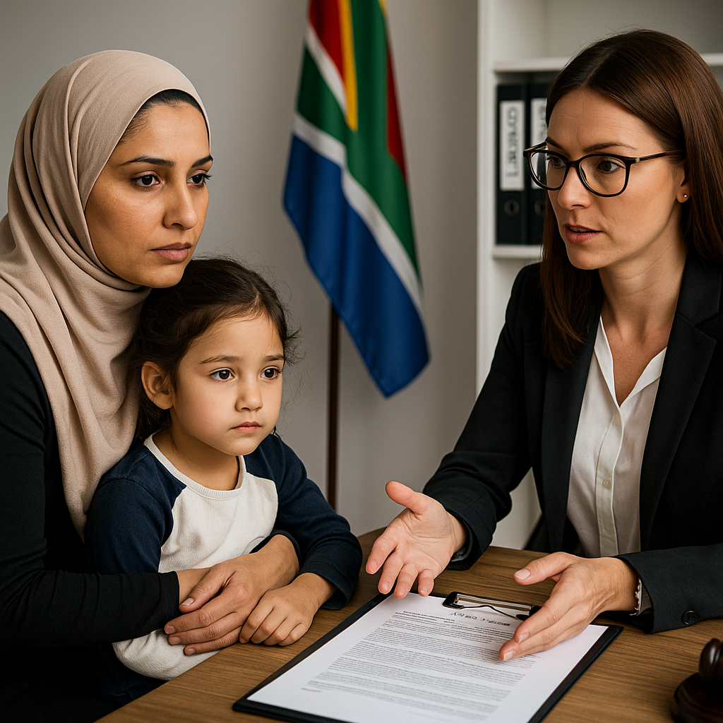 Muslim woman consulting lawyer about Divorce Amendment Act 2024 protections in South Africa